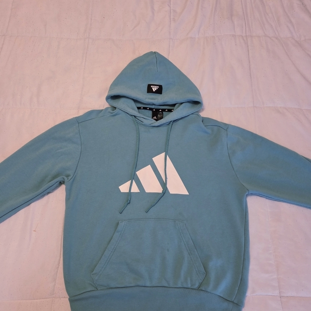 Adidas Men's Teal Hoodie with White Logo